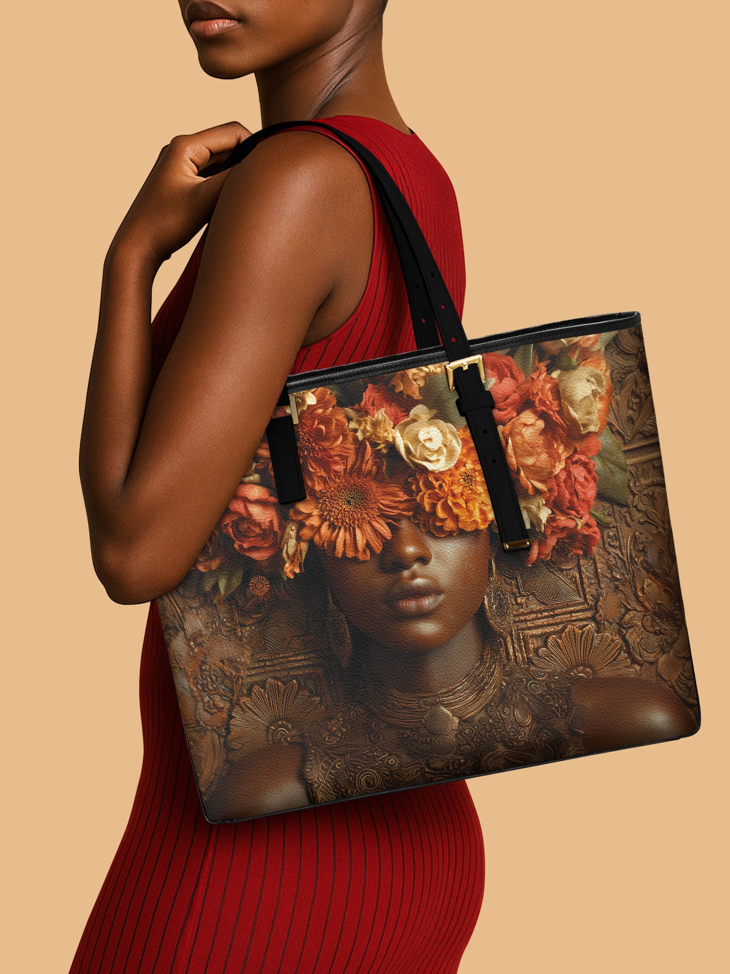 Floral Goddess Sleek Leather Tote QR0TV035