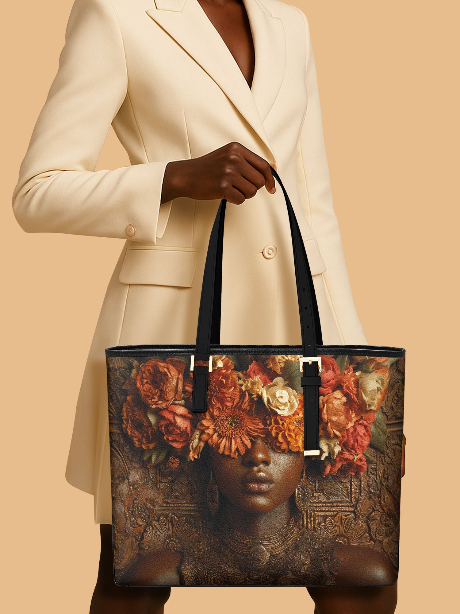 Floral Goddess Sleek Leather Tote QR0TV035