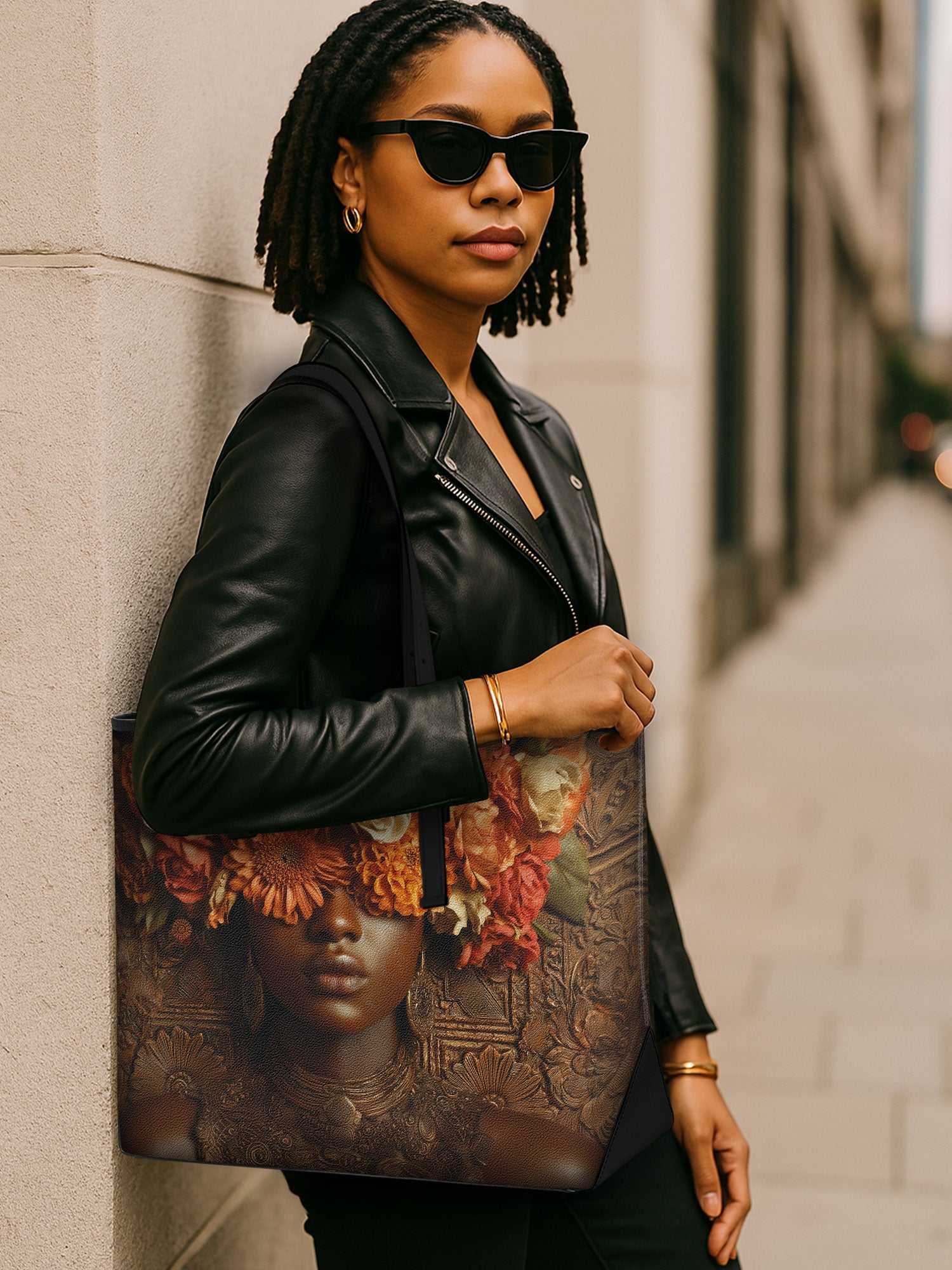 Floral Goddess Sleek Leather Tote QR0TV035