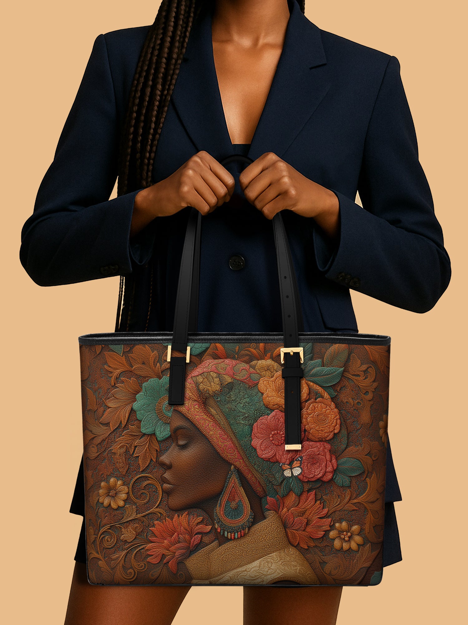 Earthy Florals Sleek Leather Tote QR0HH037