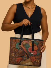 Earthy Florals Sleek Leather Tote QR0HH037