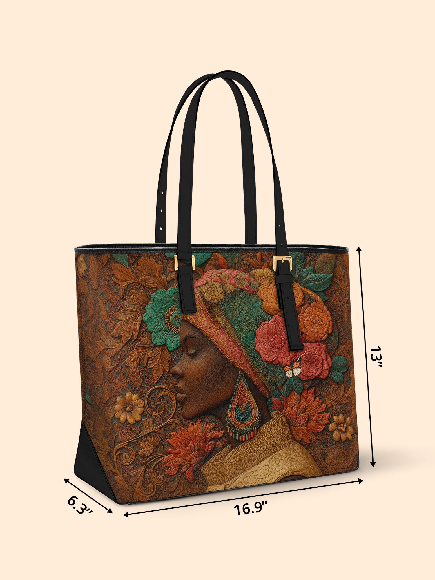 Earthy Florals Sleek Leather Tote QR0HH037