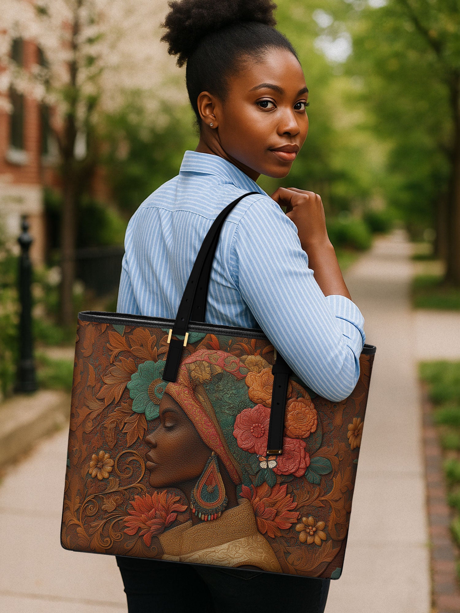 Earthy Florals Sleek Leather Tote QR0HH037