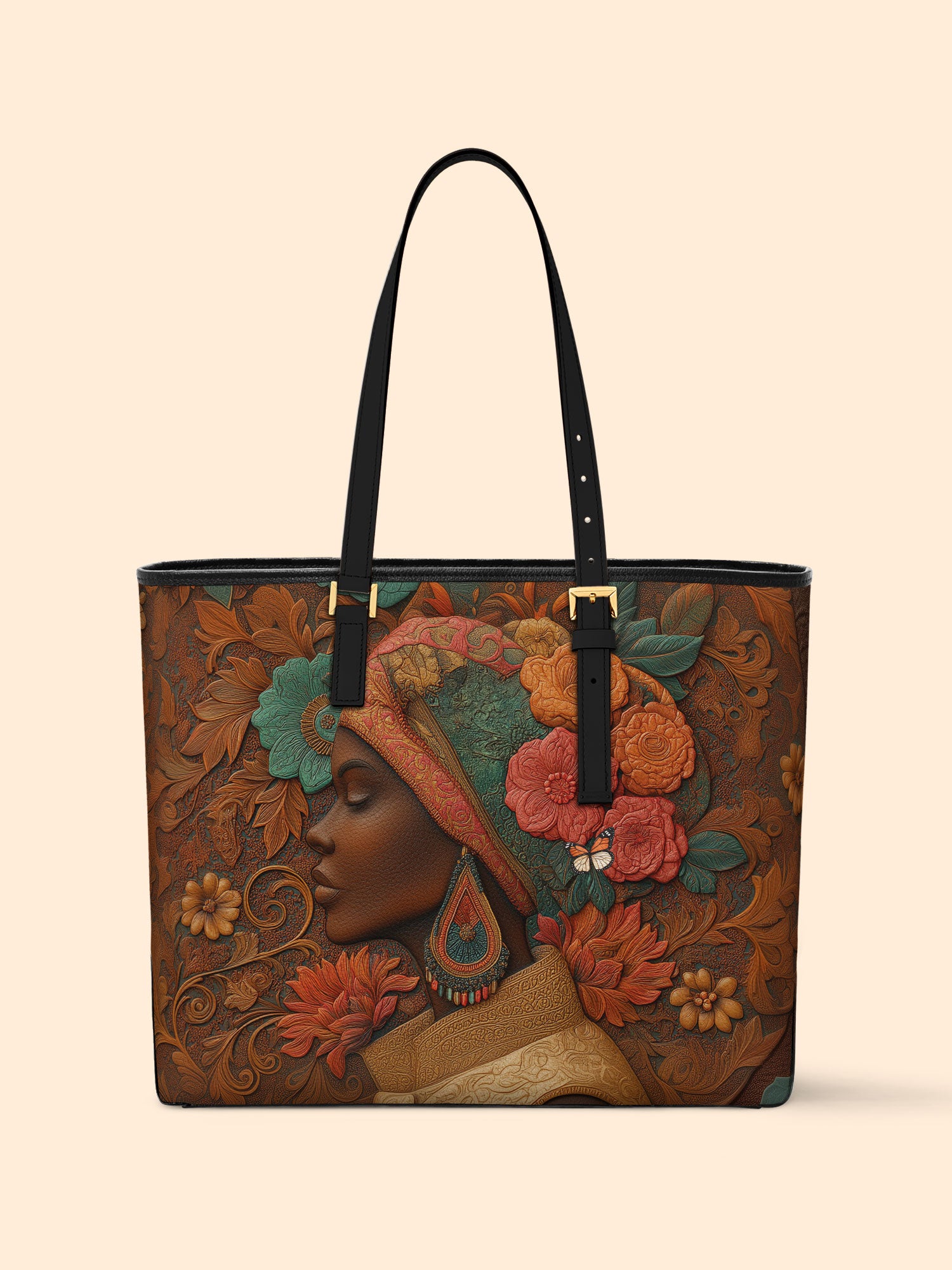 Earthy Florals Sleek Leather Tote QR0HH037