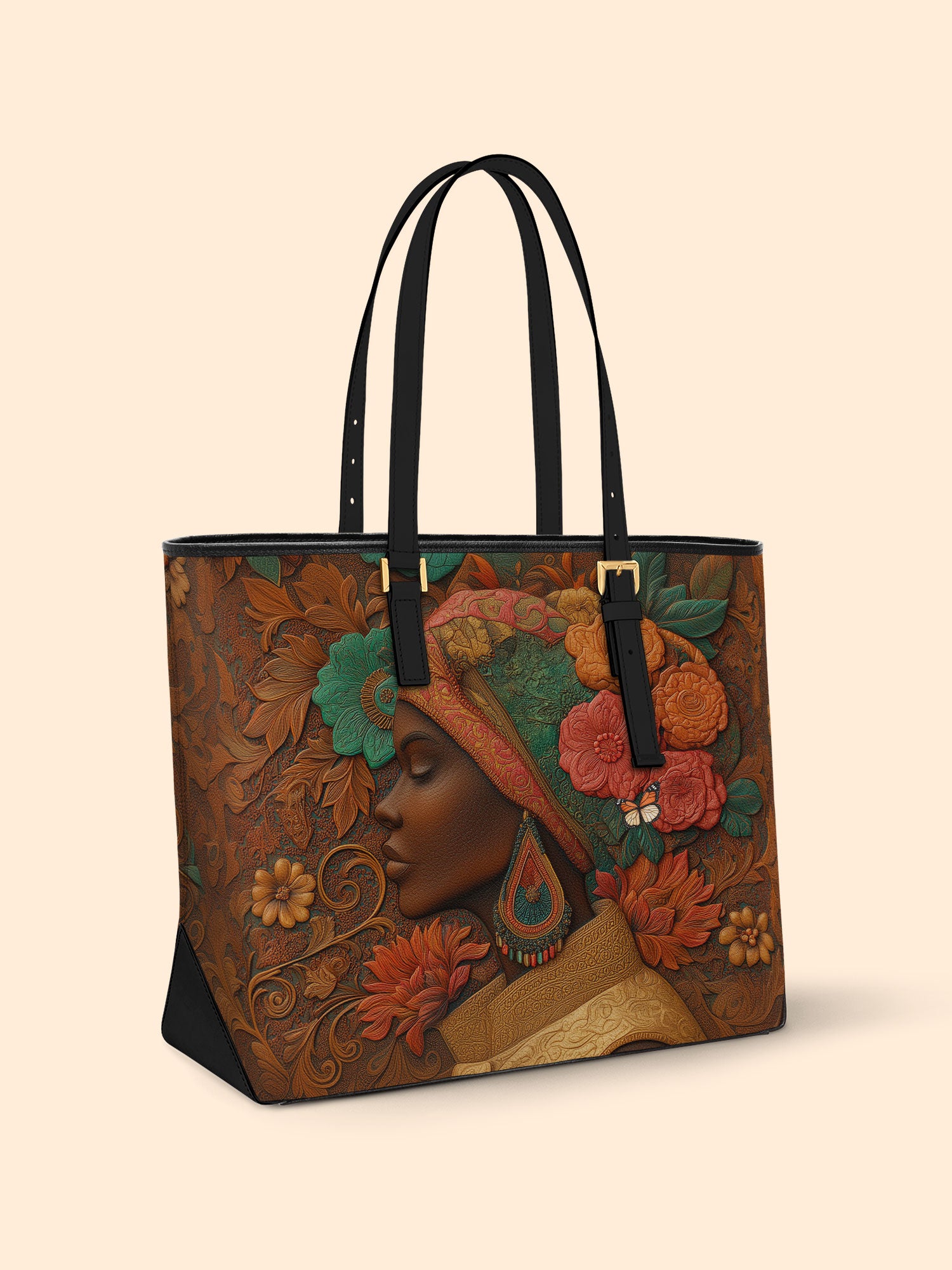 Earthy Florals Sleek Leather Tote QR0HH037