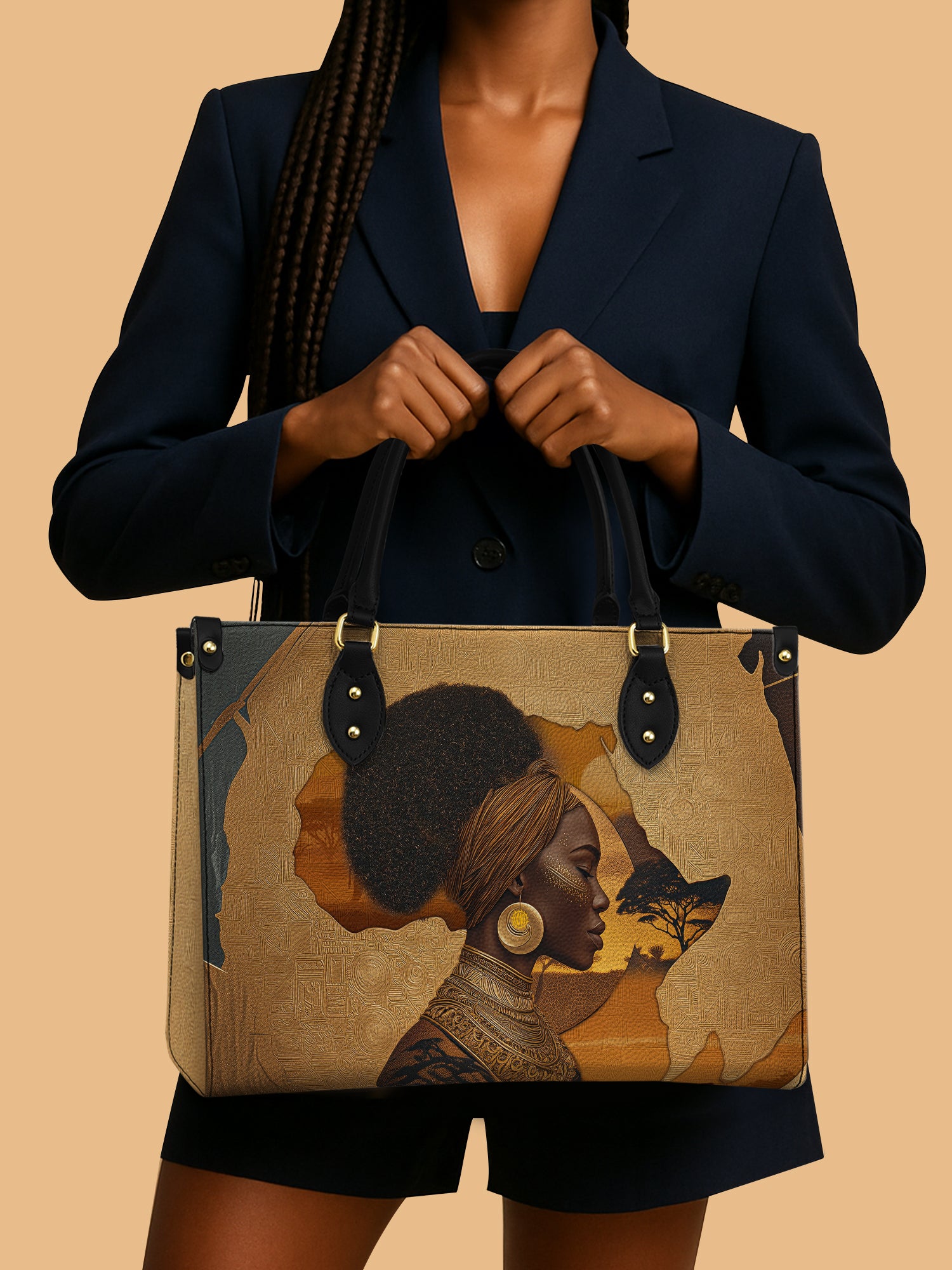 African Tribe Woman Premium Leather Handbag QR0HH023