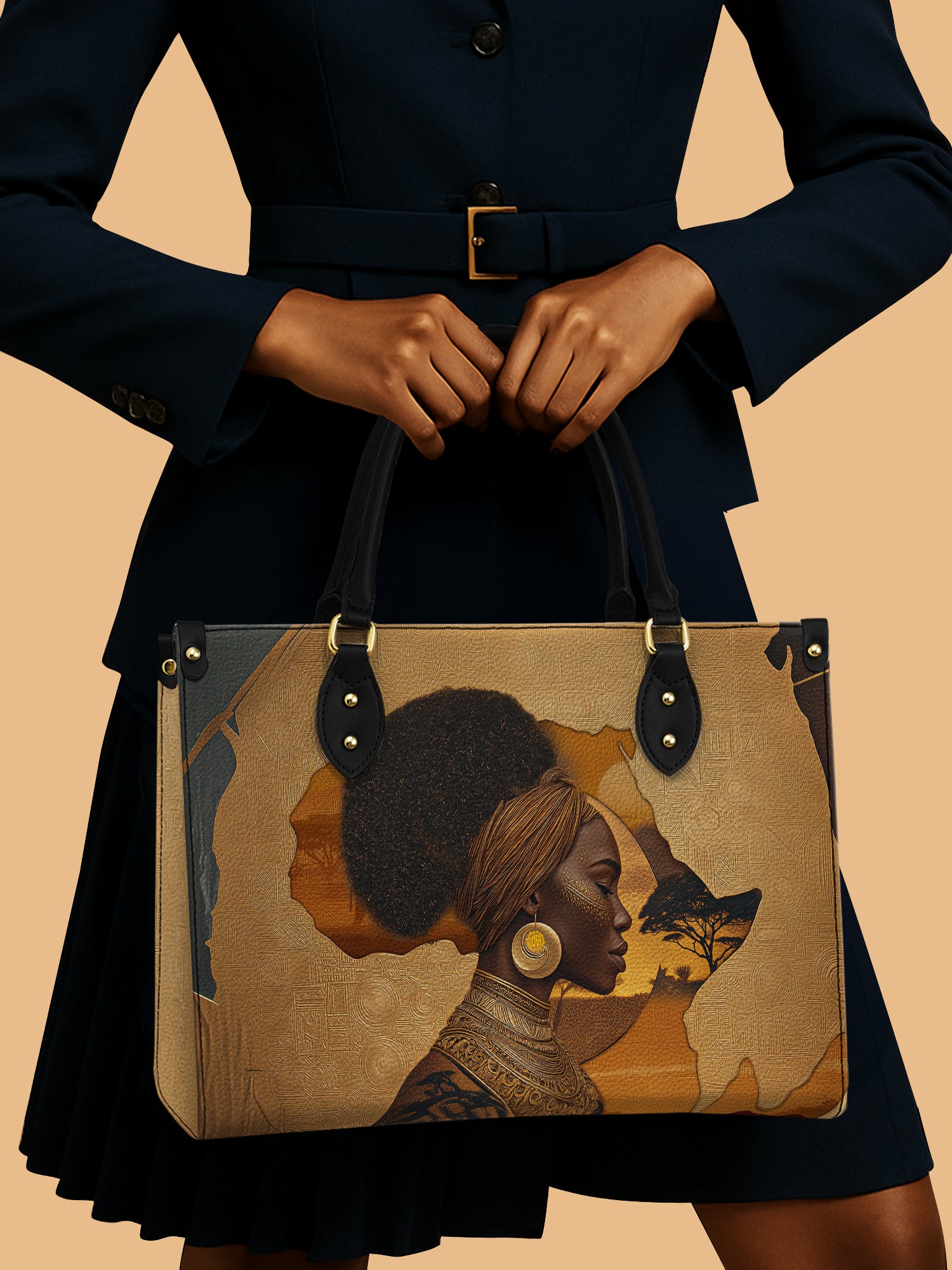 African Tribe Woman Premium Leather Handbag QR0HH023