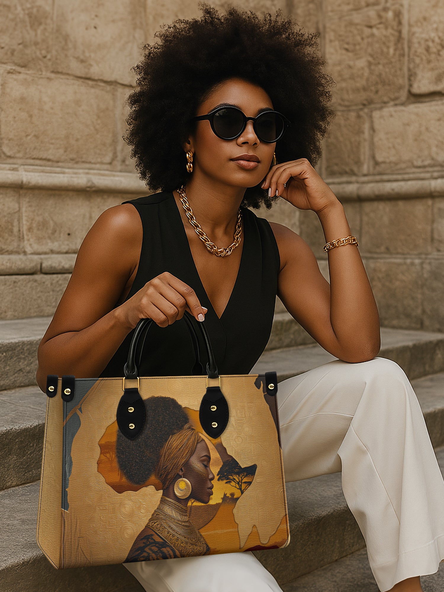 African Tribe Woman Premium Leather Handbag QR0HH023