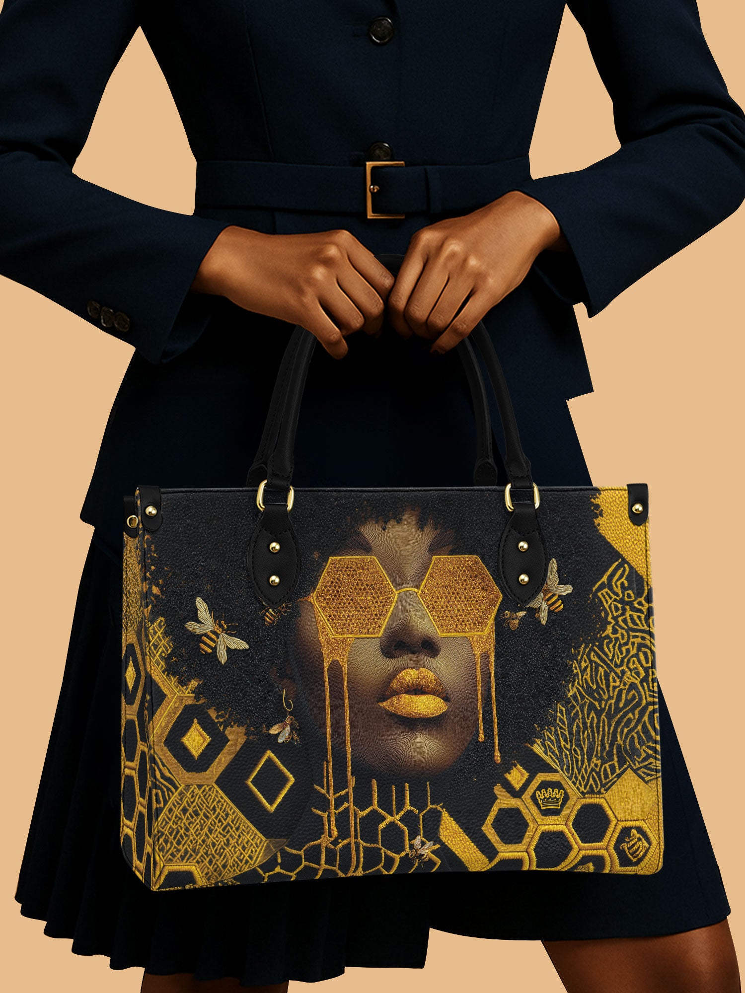 Golden Hive Premium Leather Handbag QR0XD207