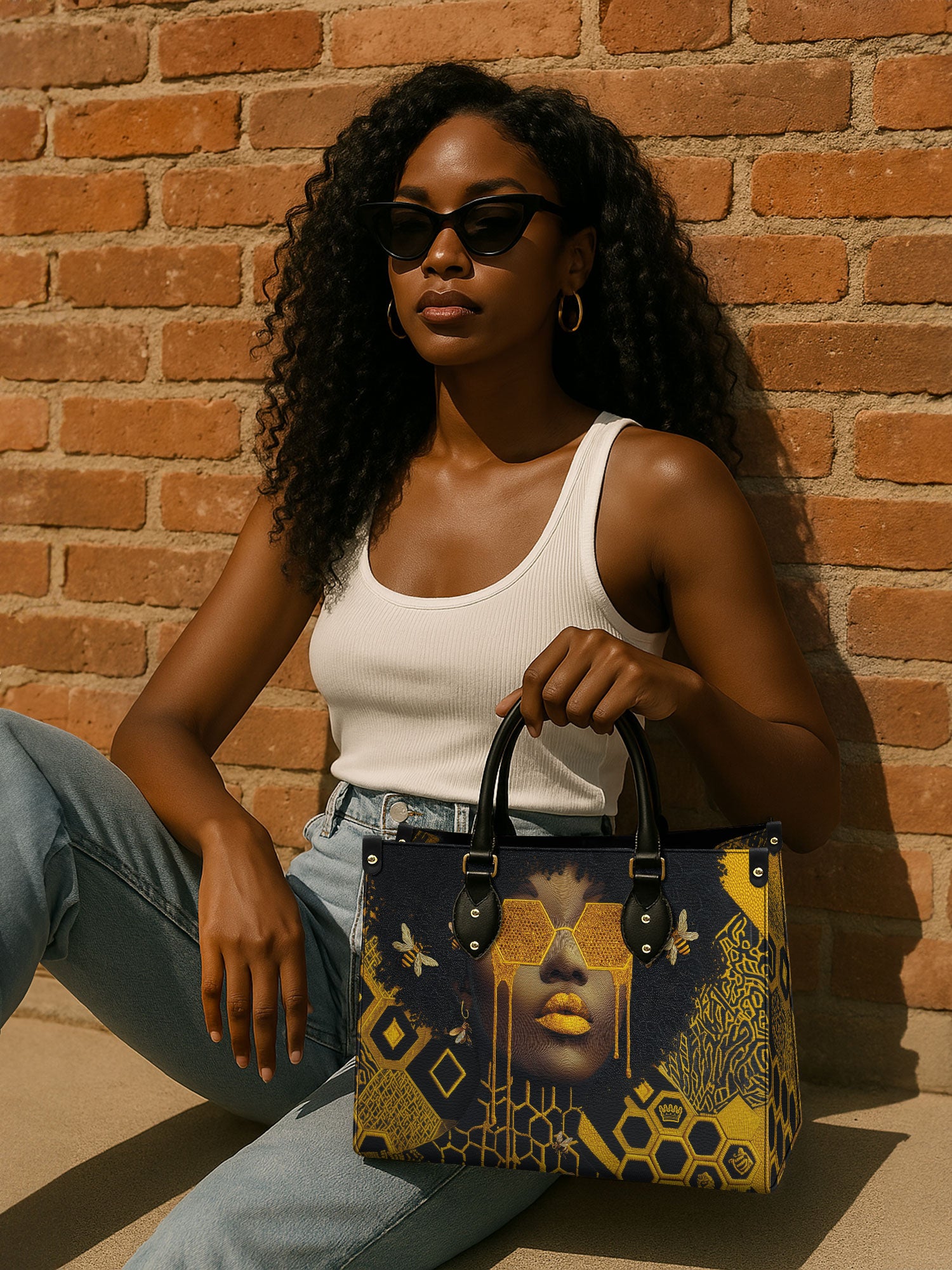 Golden Hive Premium Leather Handbag QR0XD207