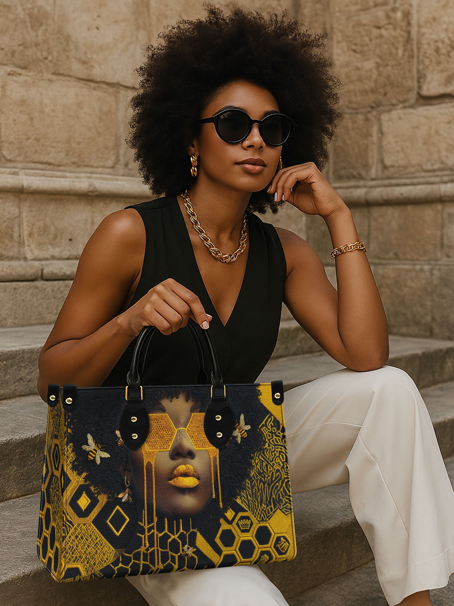 Golden Hive Premium Leather Handbag QR0XD207