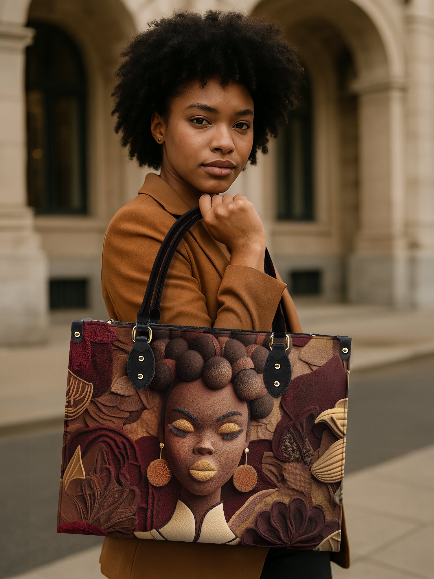 Crowned In Circle Premium Leather Handbag QR0TD139