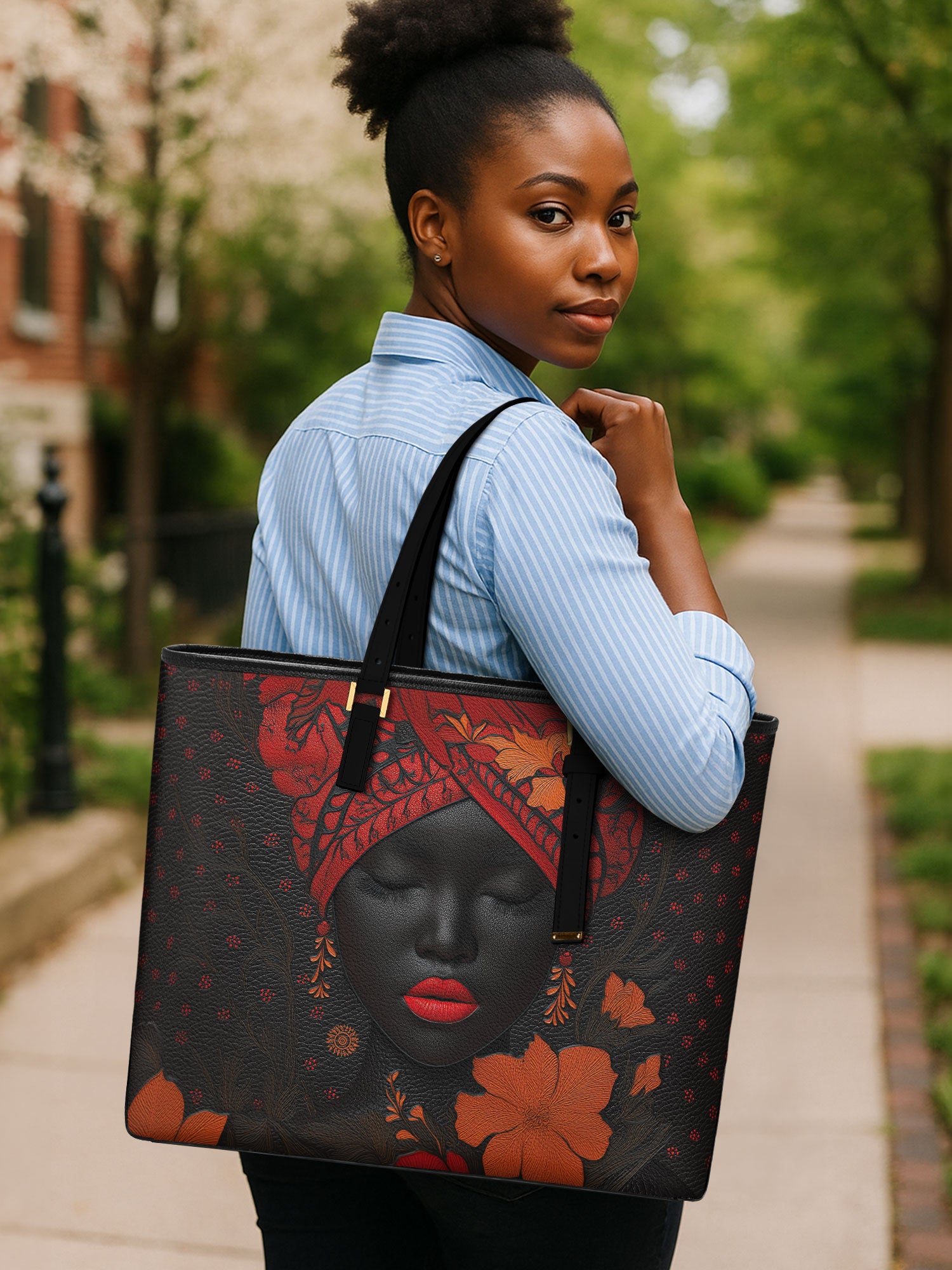 Ember Bloom Sleek Leather Tote QR0TD183