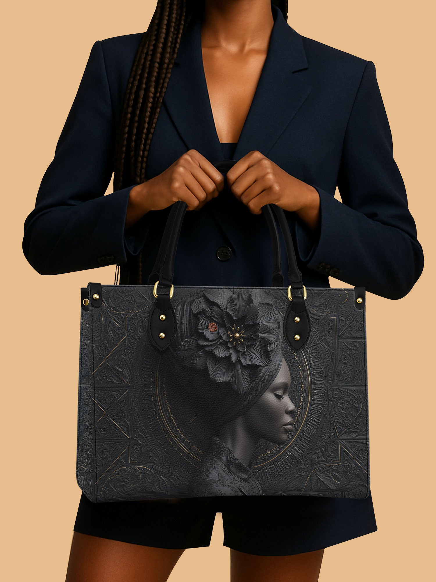 Noir Dahlia Premium Leather Handbag QR0TV094