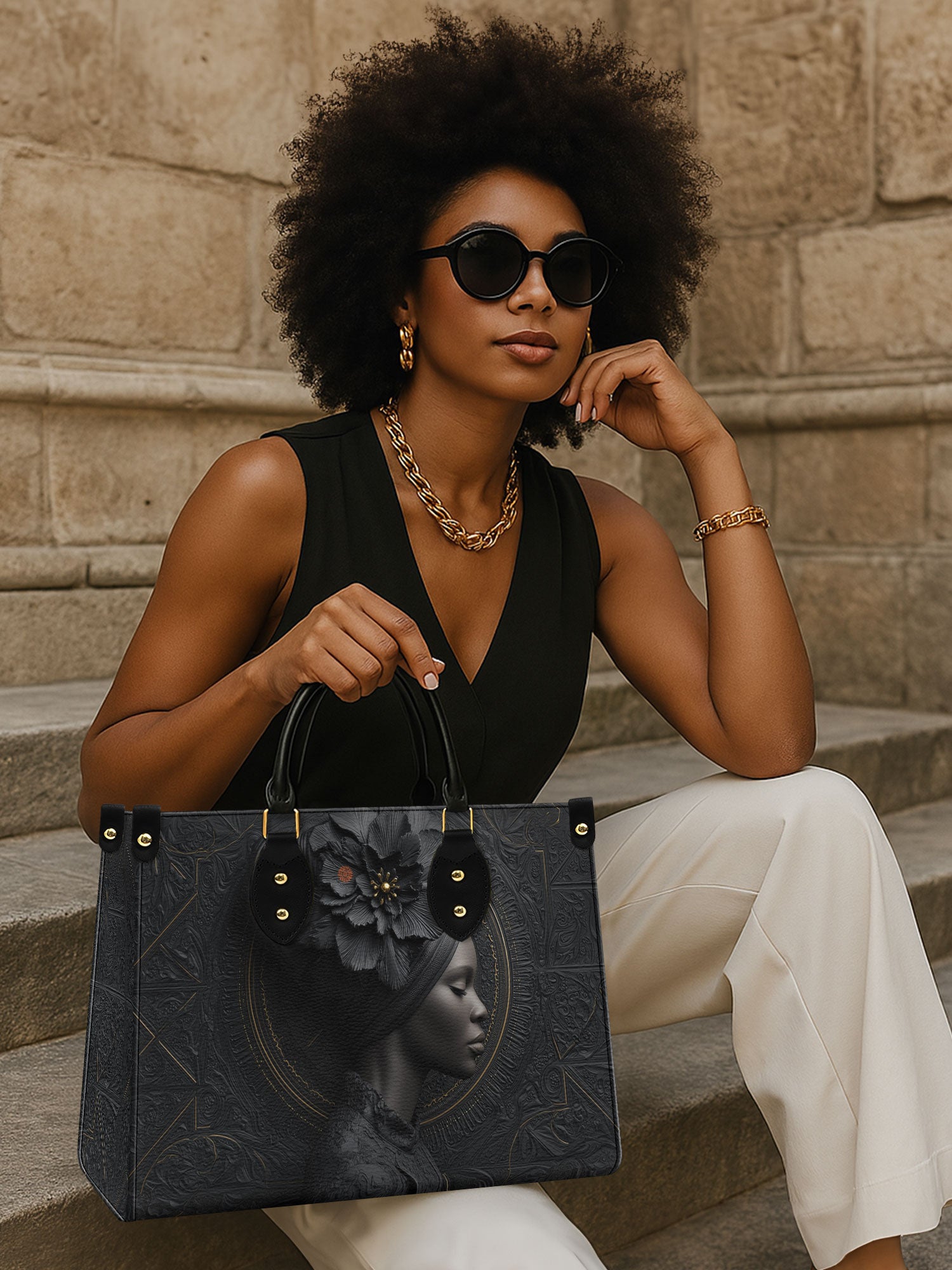 Noir Dahlia Premium Leather Handbag QR0TV094