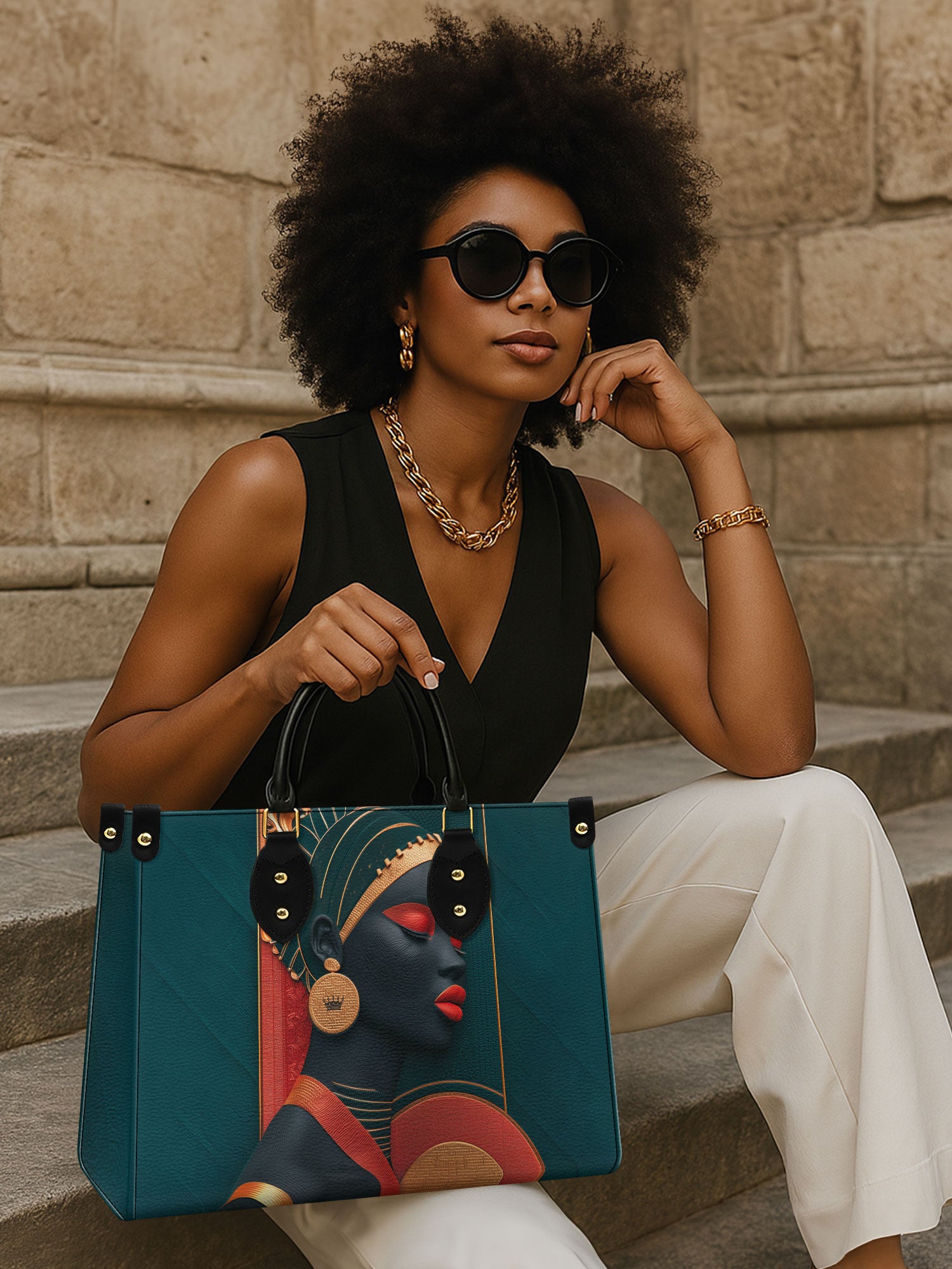 Afro Crown Premium Leather Handbag QR0TD260