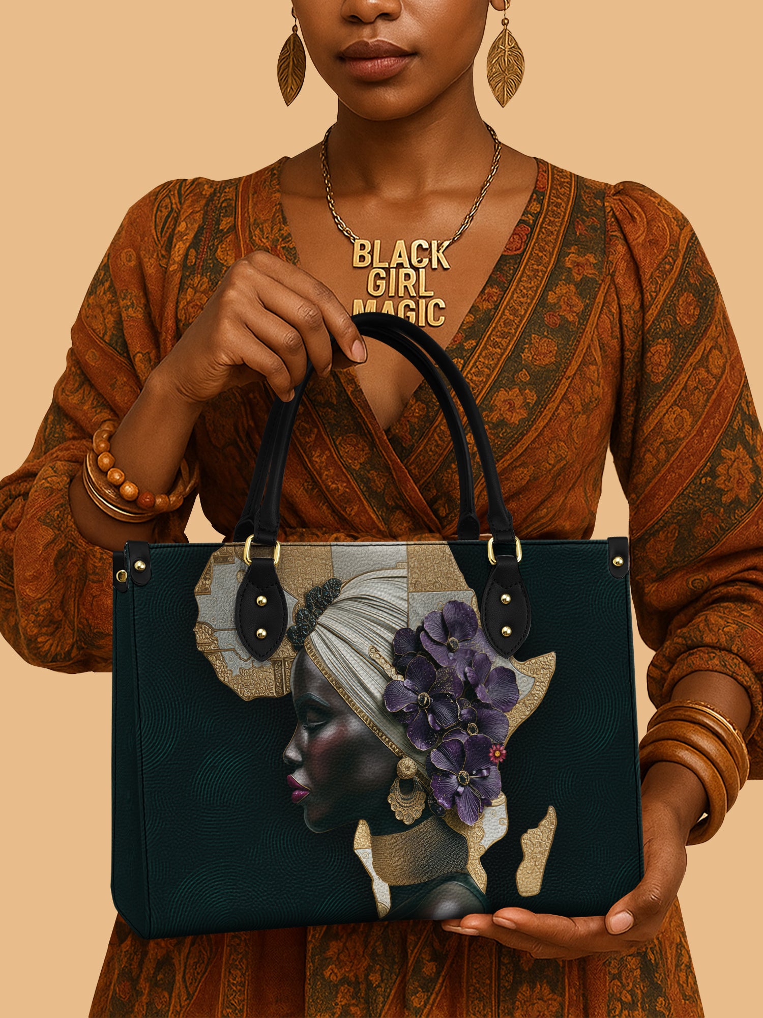 African Bloom Premium Leather Handbag QR0XD535