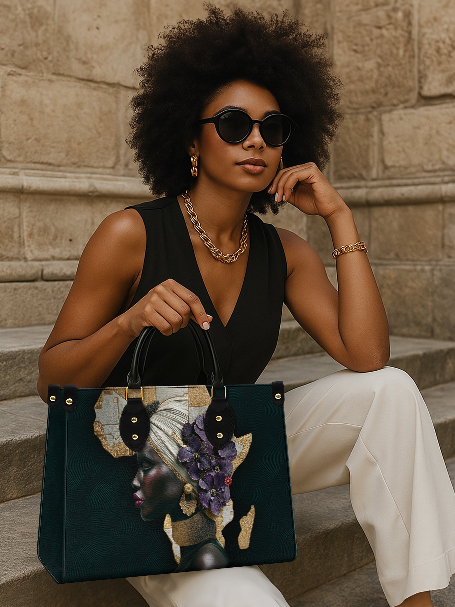 African Bloom Premium Leather Handbag QR0XD535