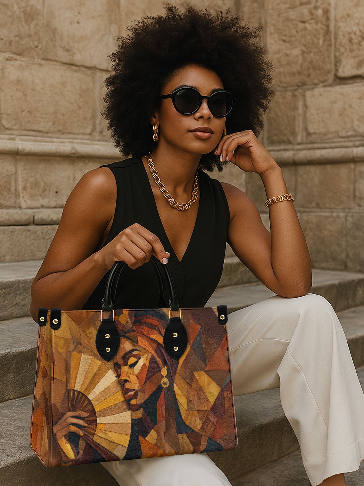 Golden Serenade Premium Leather Handbag QR0TD358