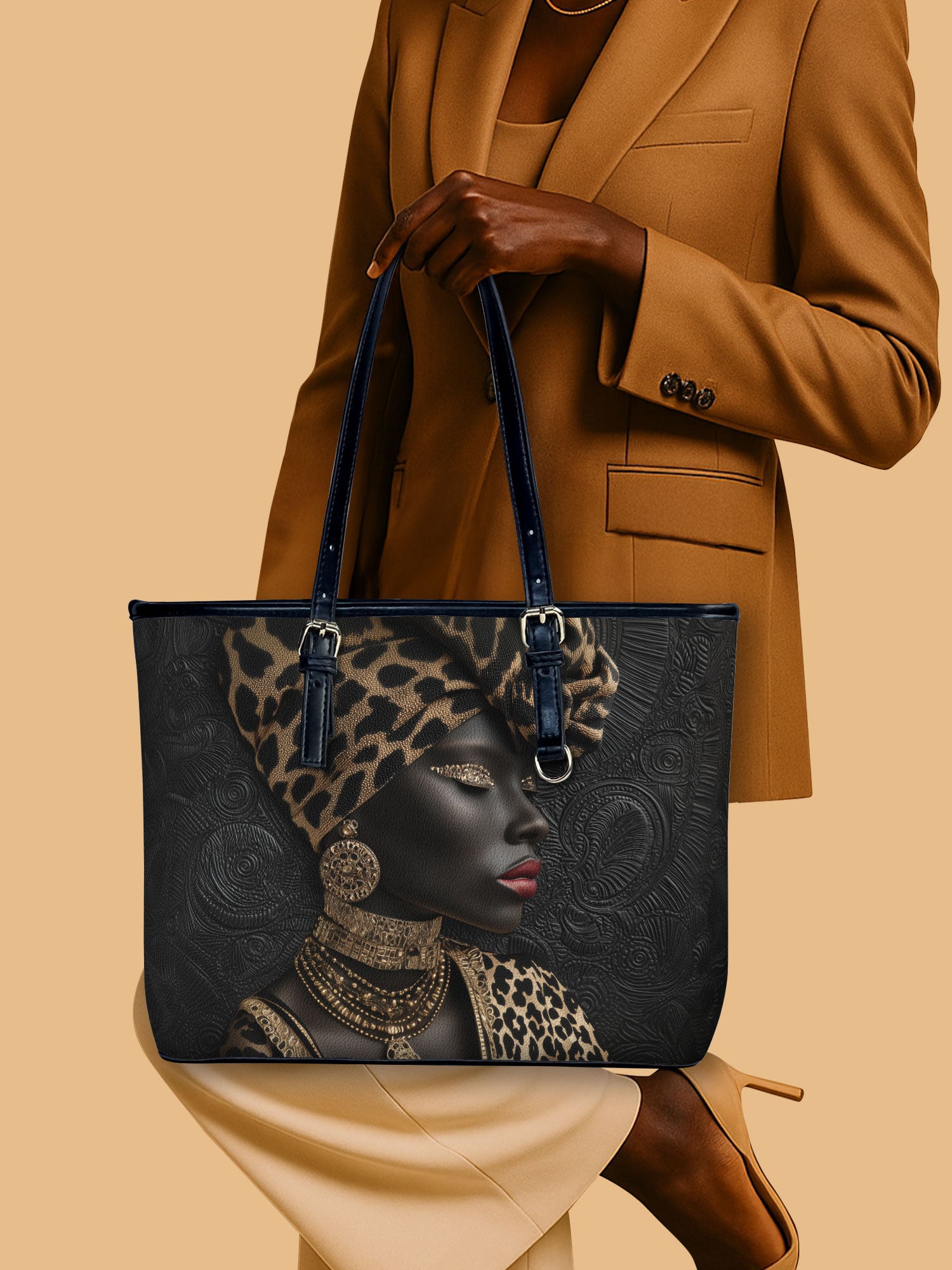 African Grace Leather Bucket Bag QR0XD723
