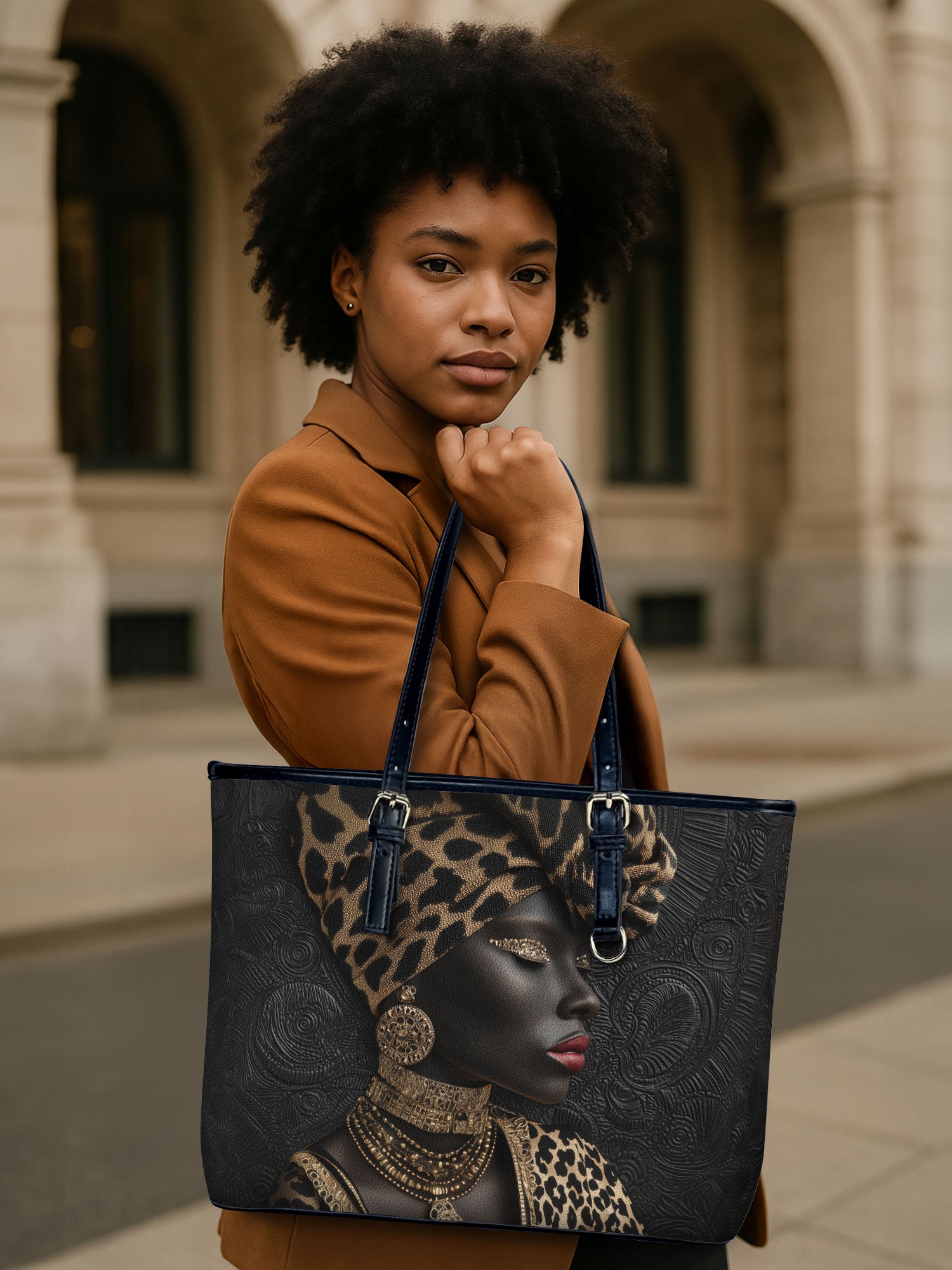 African Grace Leather Bucket Bag QR0XD723
