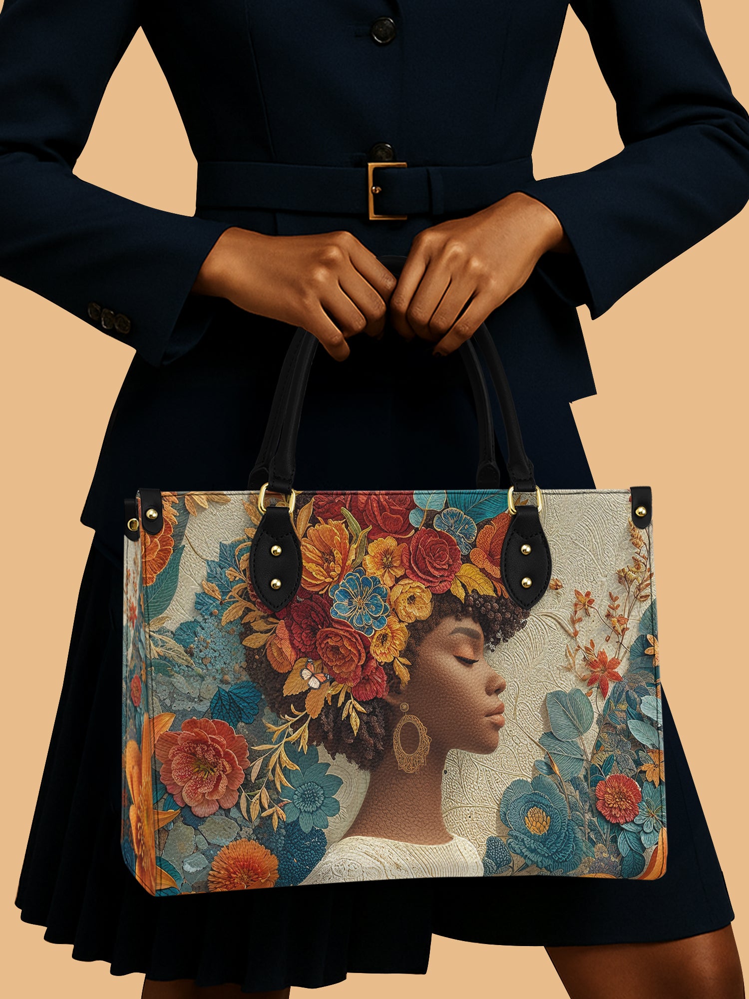 Golden Bloom Premium Leather Handbag QR0HH073