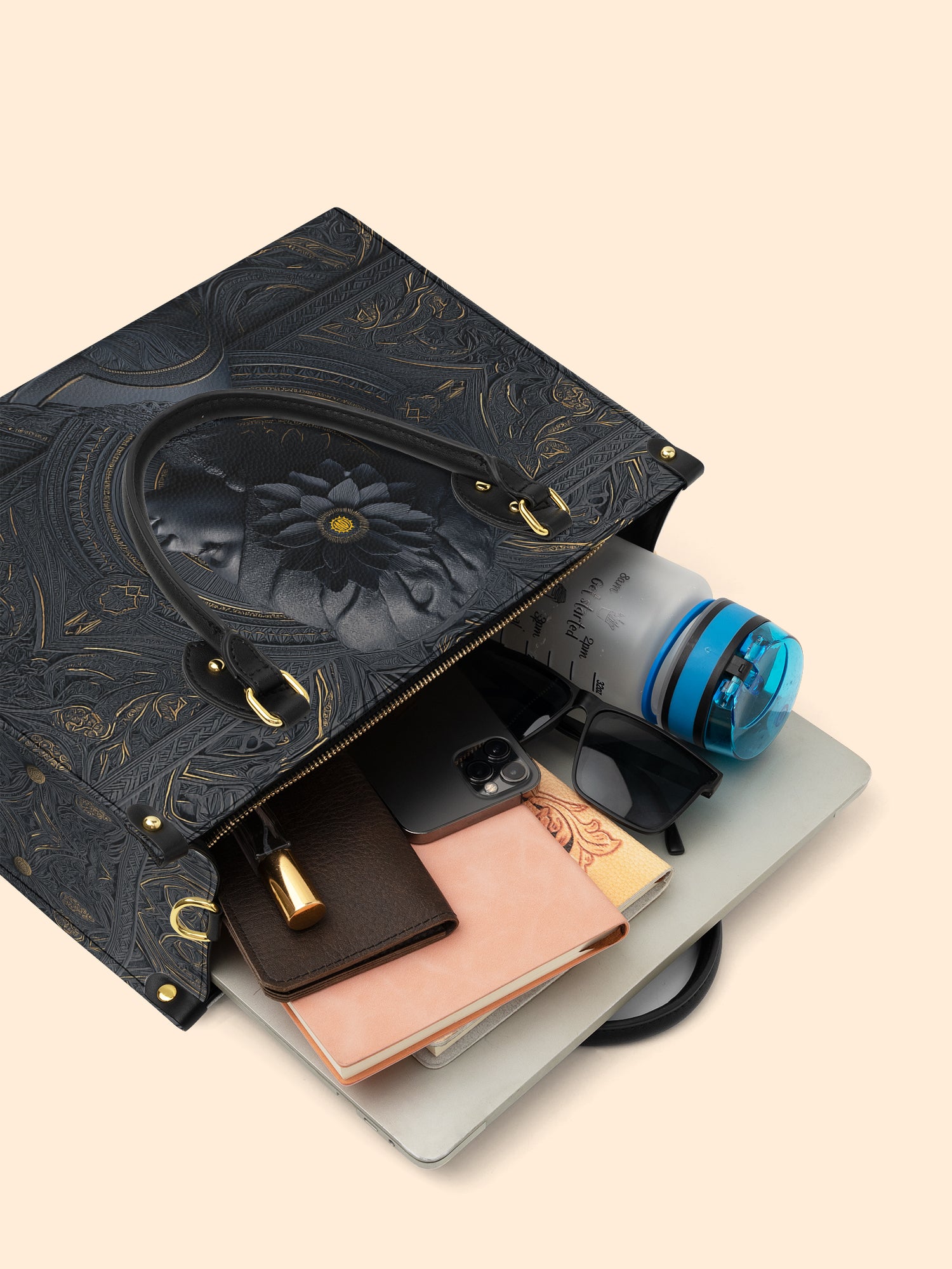 Midnight Bloom Premium Leather Handbag QR0TV146