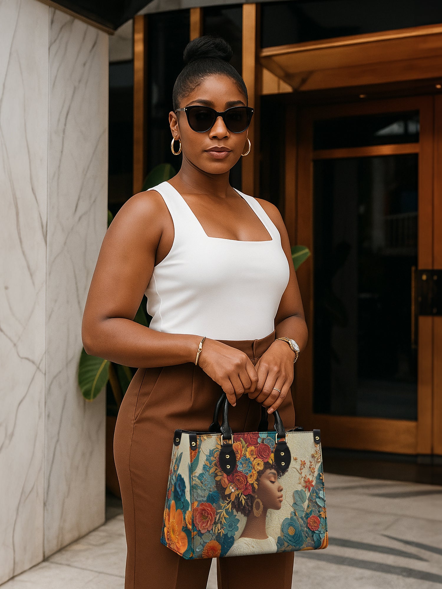 Golden Bloom Premium Leather Handbag QR0HH073