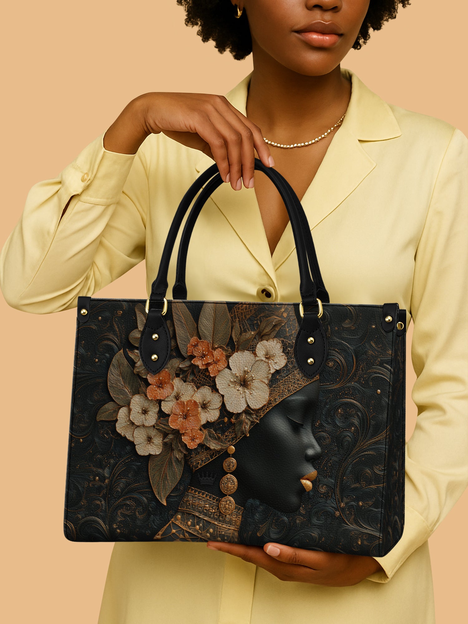 Orange Blooms Queen Premium Leather Handbag QR0XD293