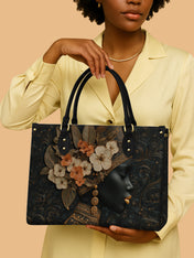 Orange Blooms Queen Premium Leather Handbag QR0XD293