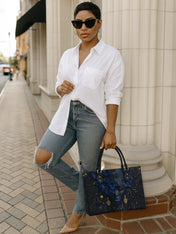 Midnight Bluebonnet Premium Leather Handbag QR0XD292