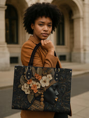 Orange Blooms Queen Premium Leather Handbag QR0XD293