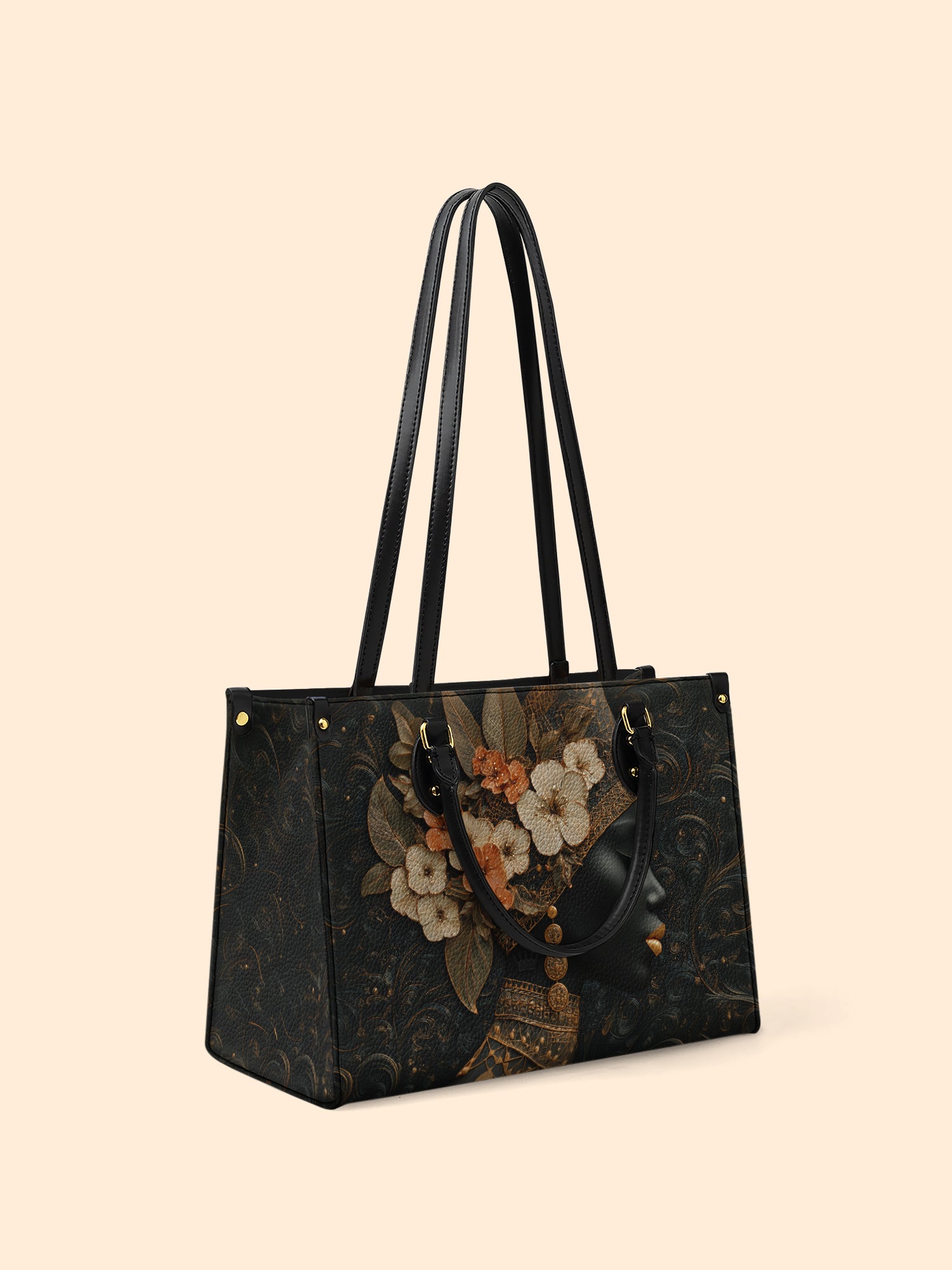 Orange Blooms Queen Premium Leather Handbag QR0XD293