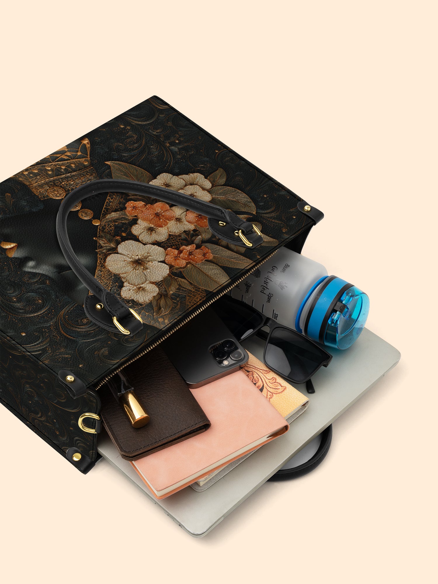 Orange Blooms Queen Premium Leather Handbag QR0XD293