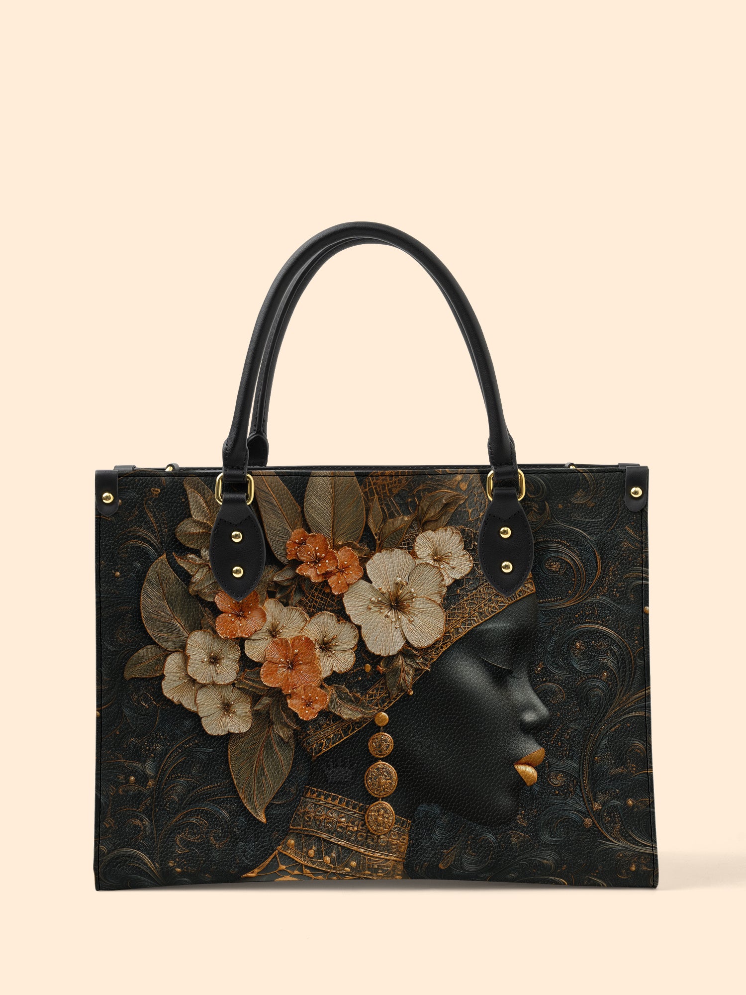 Orange Blooms Queen Premium Leather Handbag QR0XD293