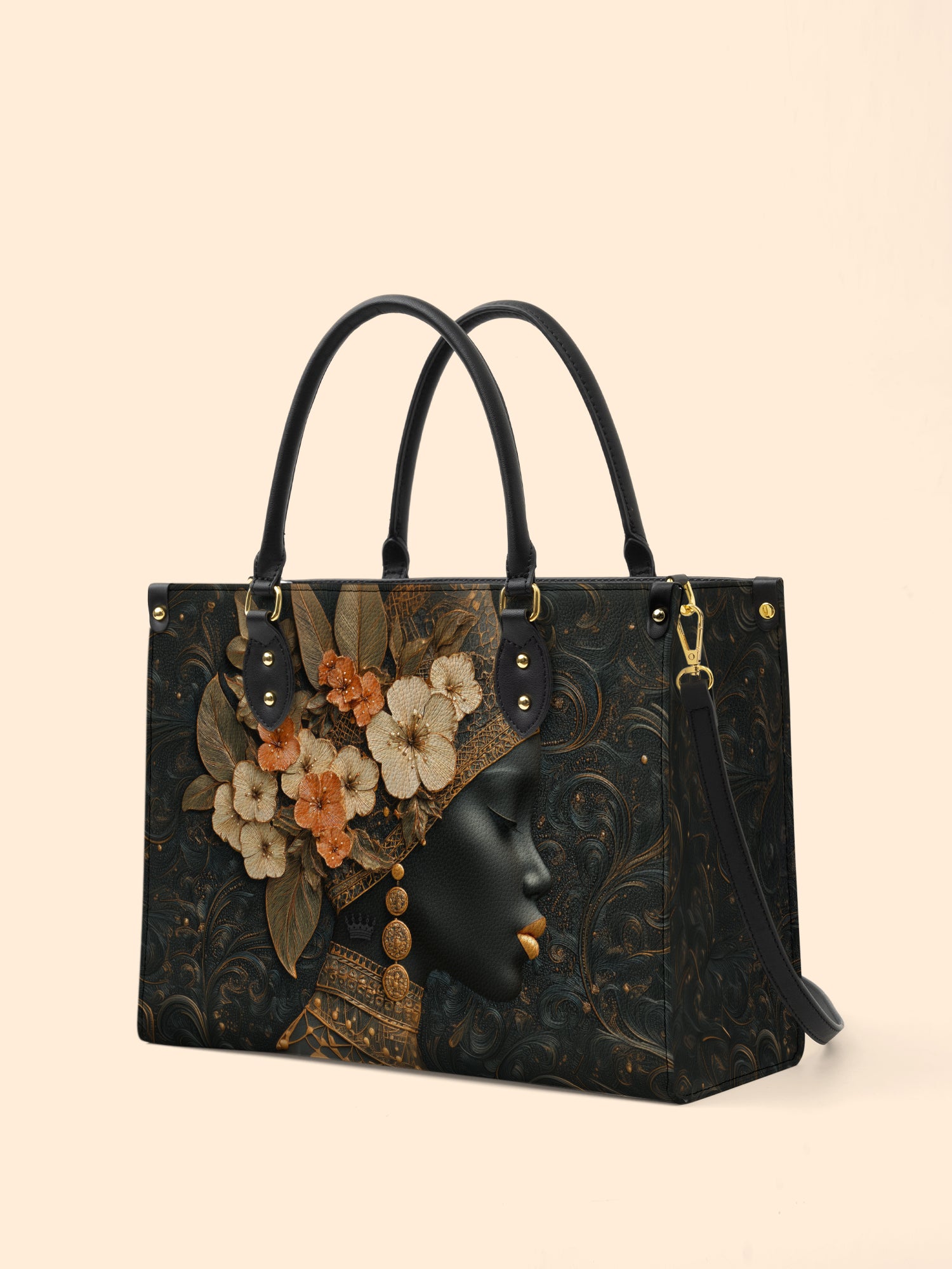 Orange Blooms Queen Premium Leather Handbag QR0XD293