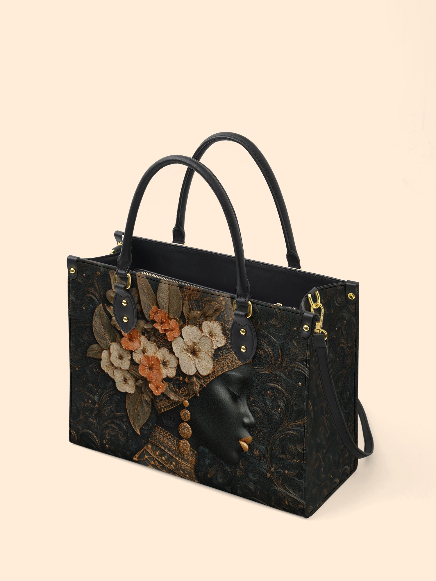 Orange Blooms Queen Premium Leather Handbag QR0XD293