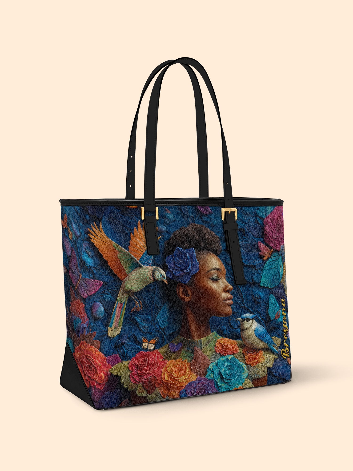 Blue Garden Sleek Leather Tote