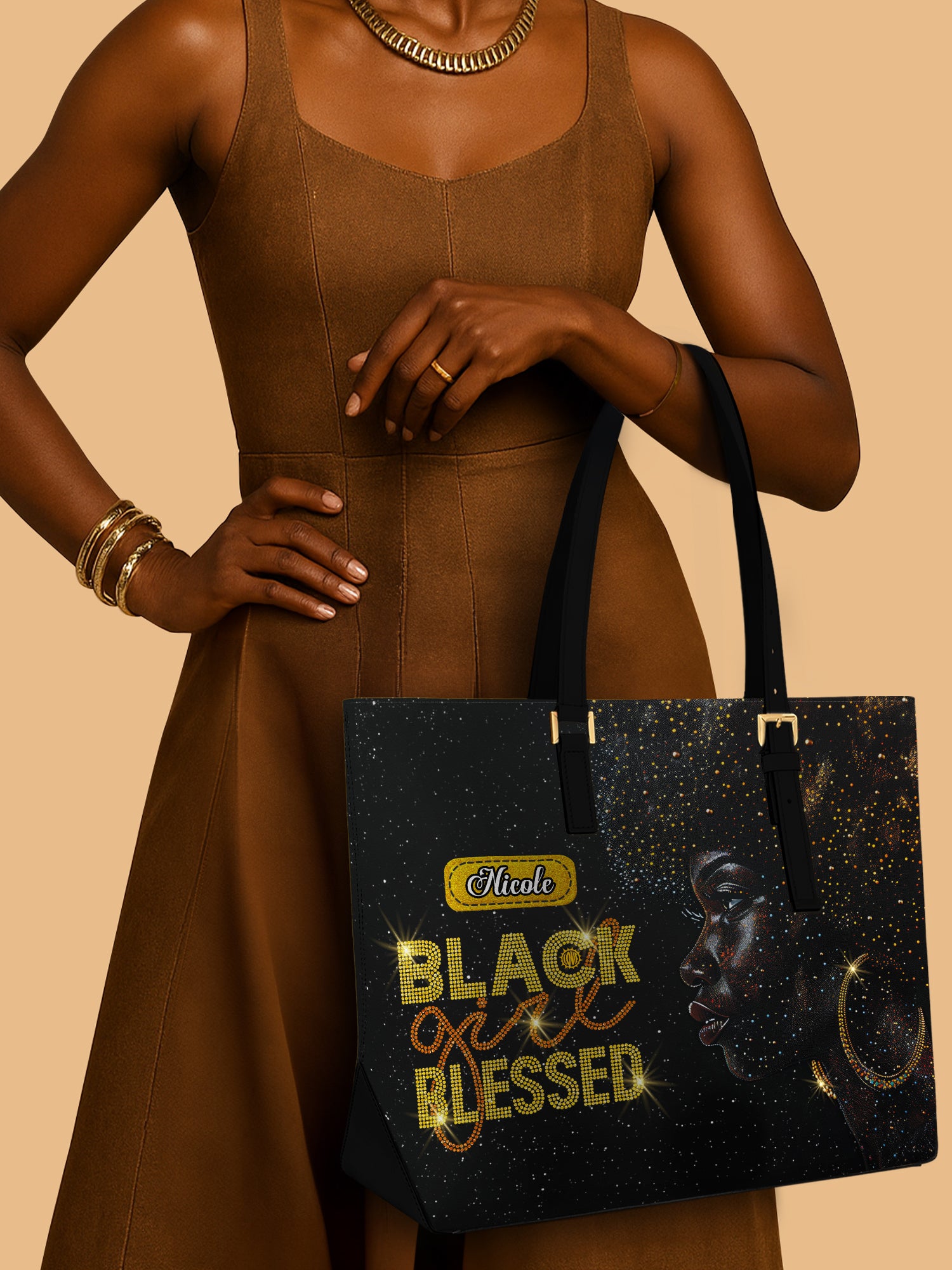 Blessed Woman Sleek Leather Tote
