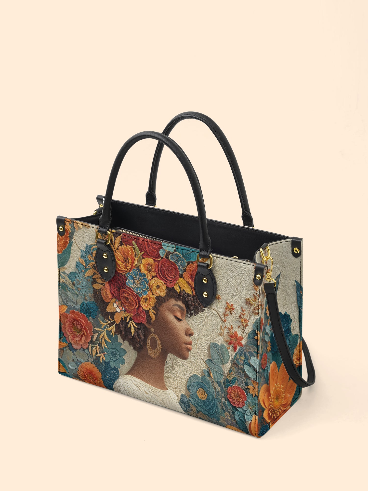 Golden Bloom Premium Leather Handbag QR0HH073