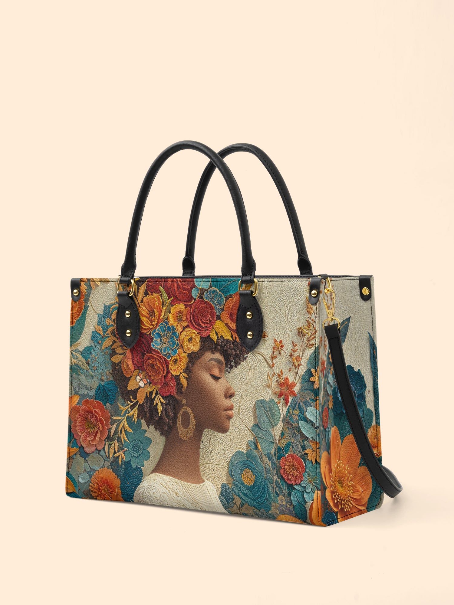 Golden Bloom Premium Leather Handbag QR0HH073