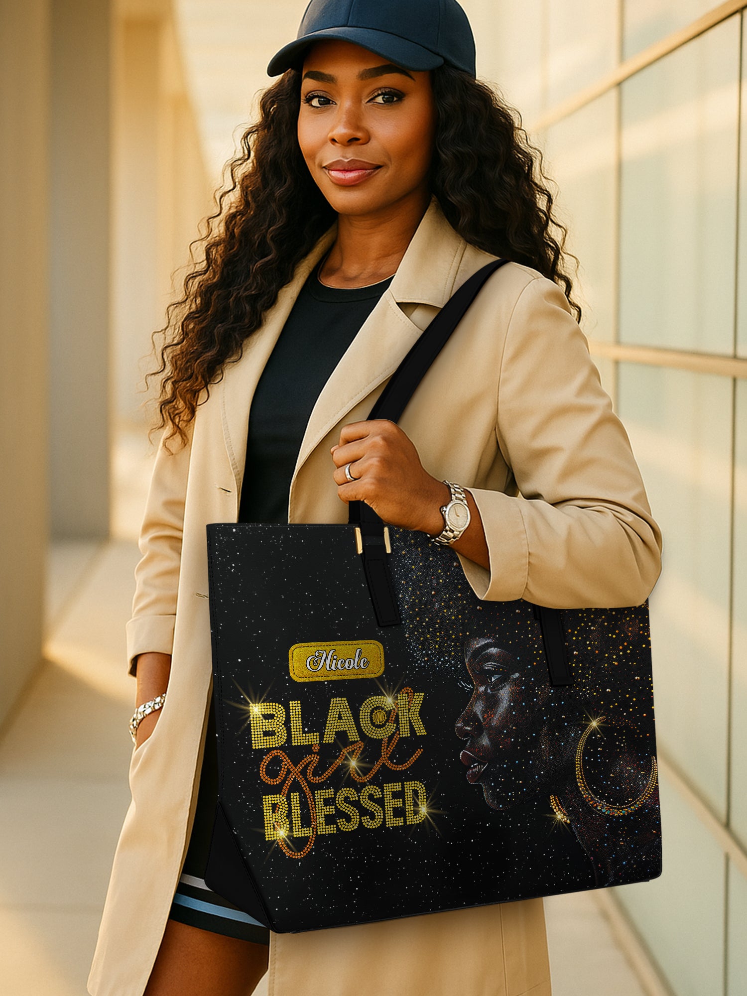 Blessed Woman Sleek Leather Tote