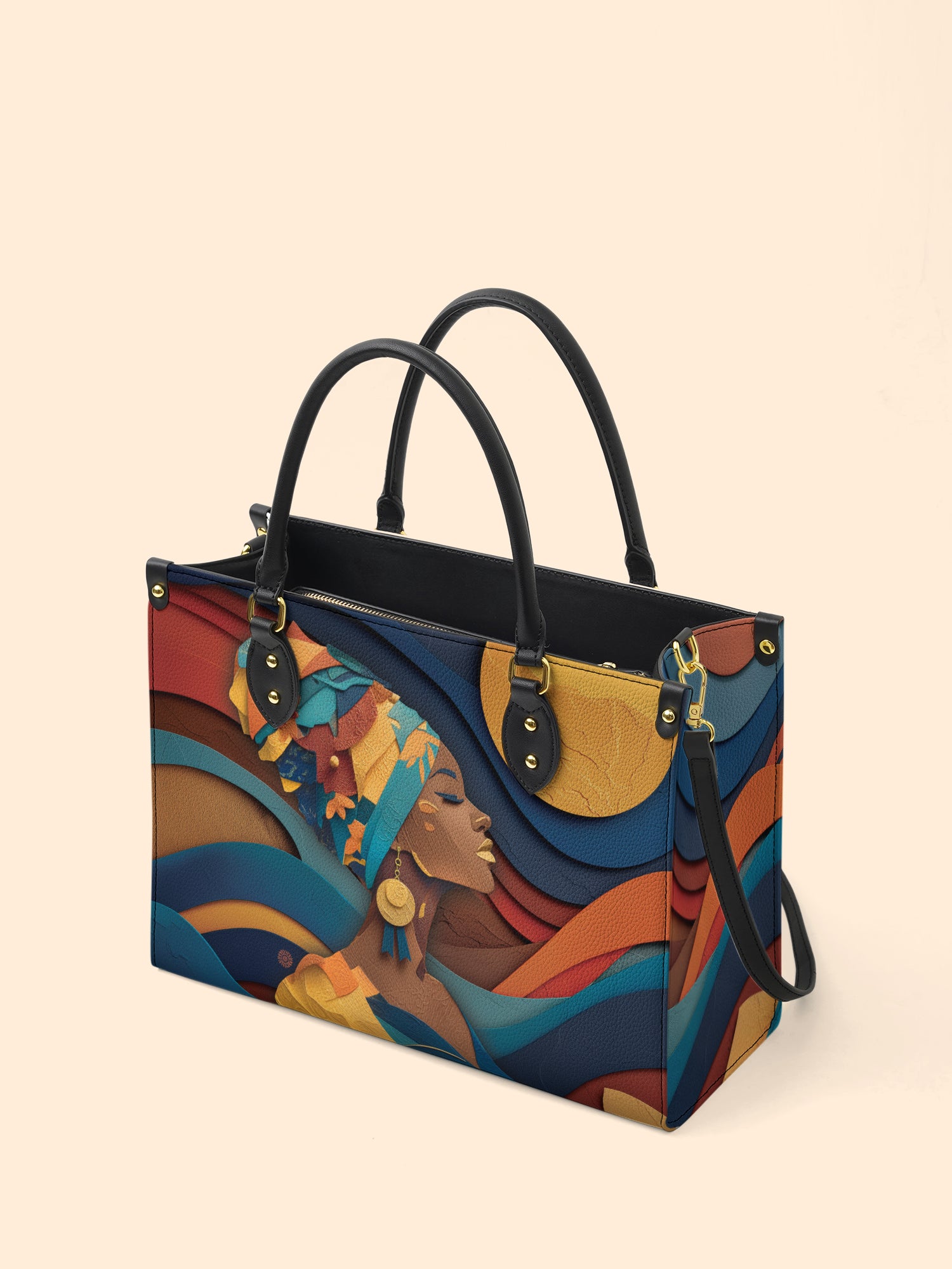 Woman in Headwrap Premium Leather Handbag QR0HH021