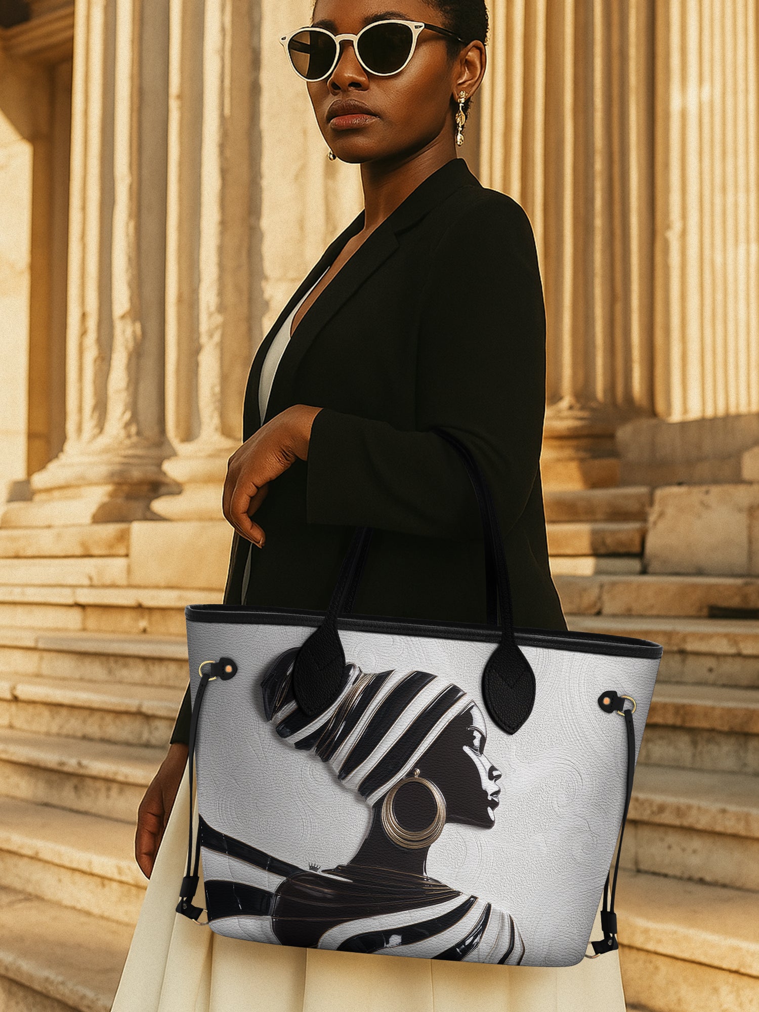 Ivory Stripes Classic Shopper Tote QR0XD431