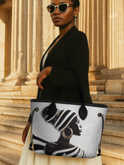 Ivory Stripes Classic Shopper Tote QR0XD431