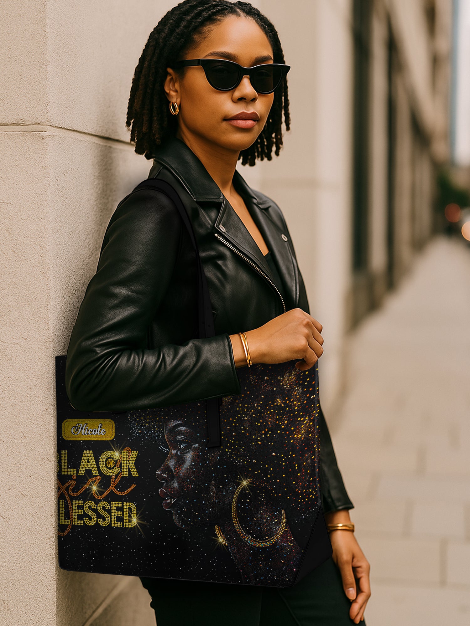 Blessed Woman Sleek Leather Tote