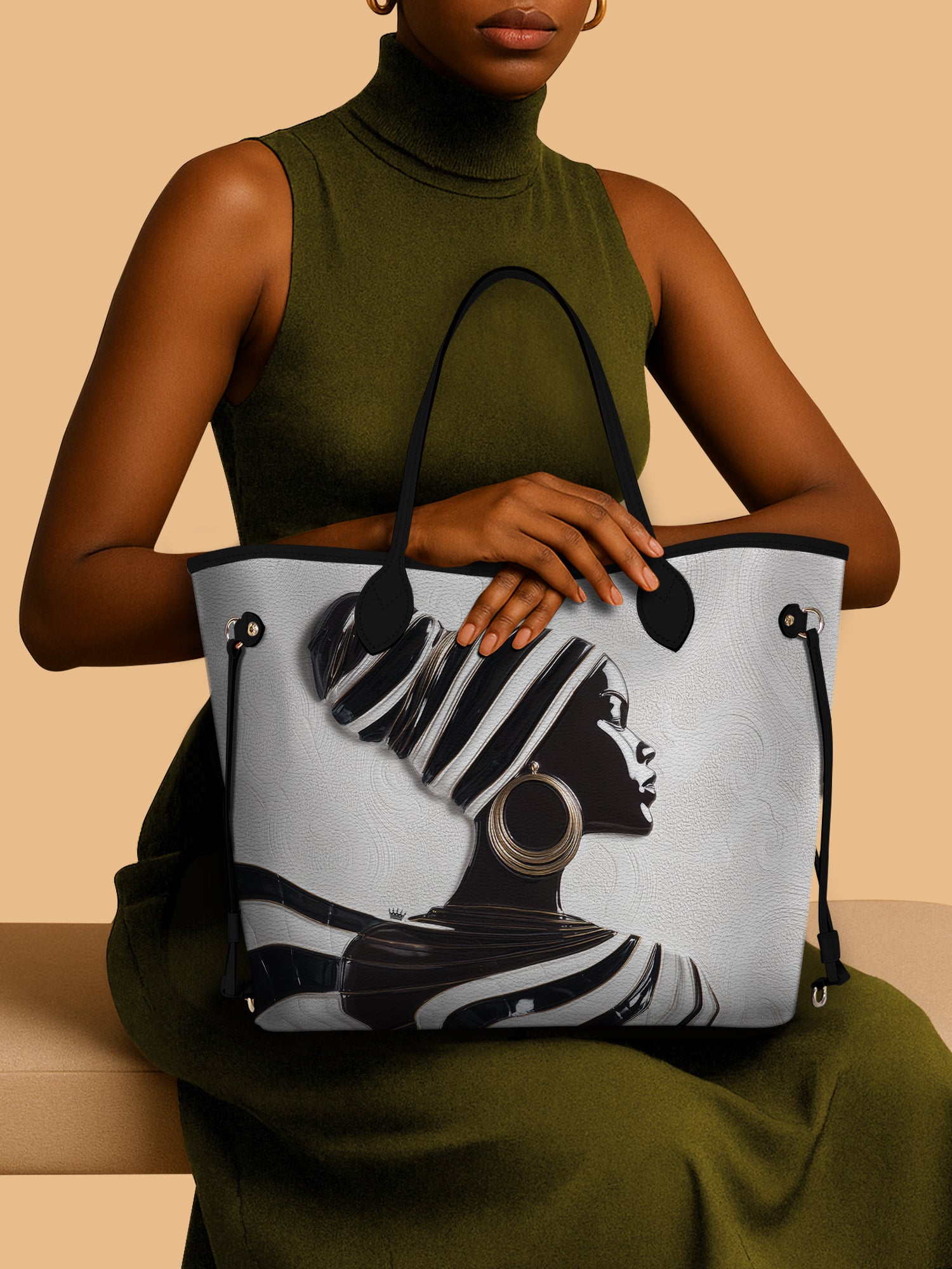 Ivory Stripes Classic Shopper Tote QR0XD431