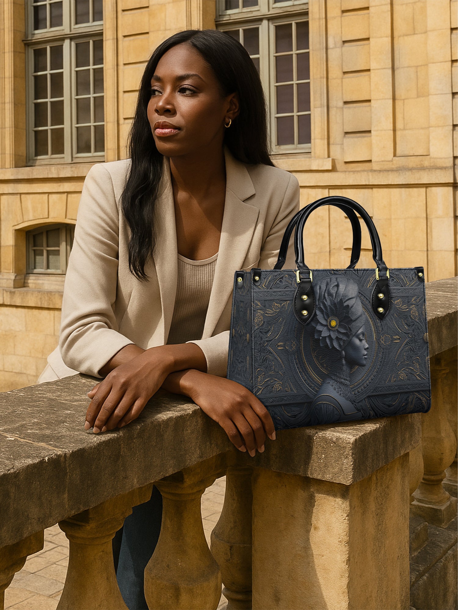 Midnight Bloom Premium Leather Handbag QR0TV146