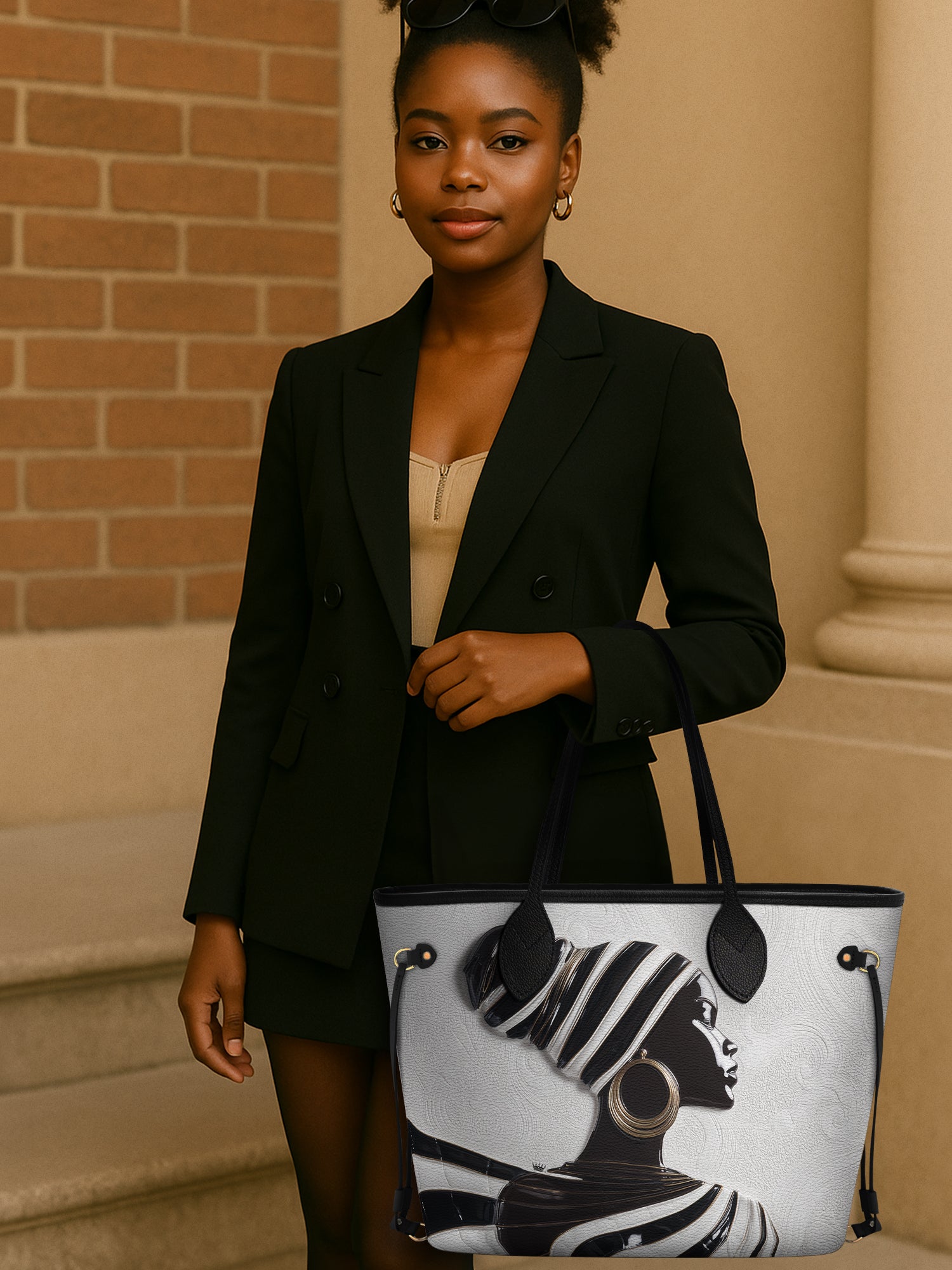 Ivory Stripes Classic Shopper Tote QR0XD431