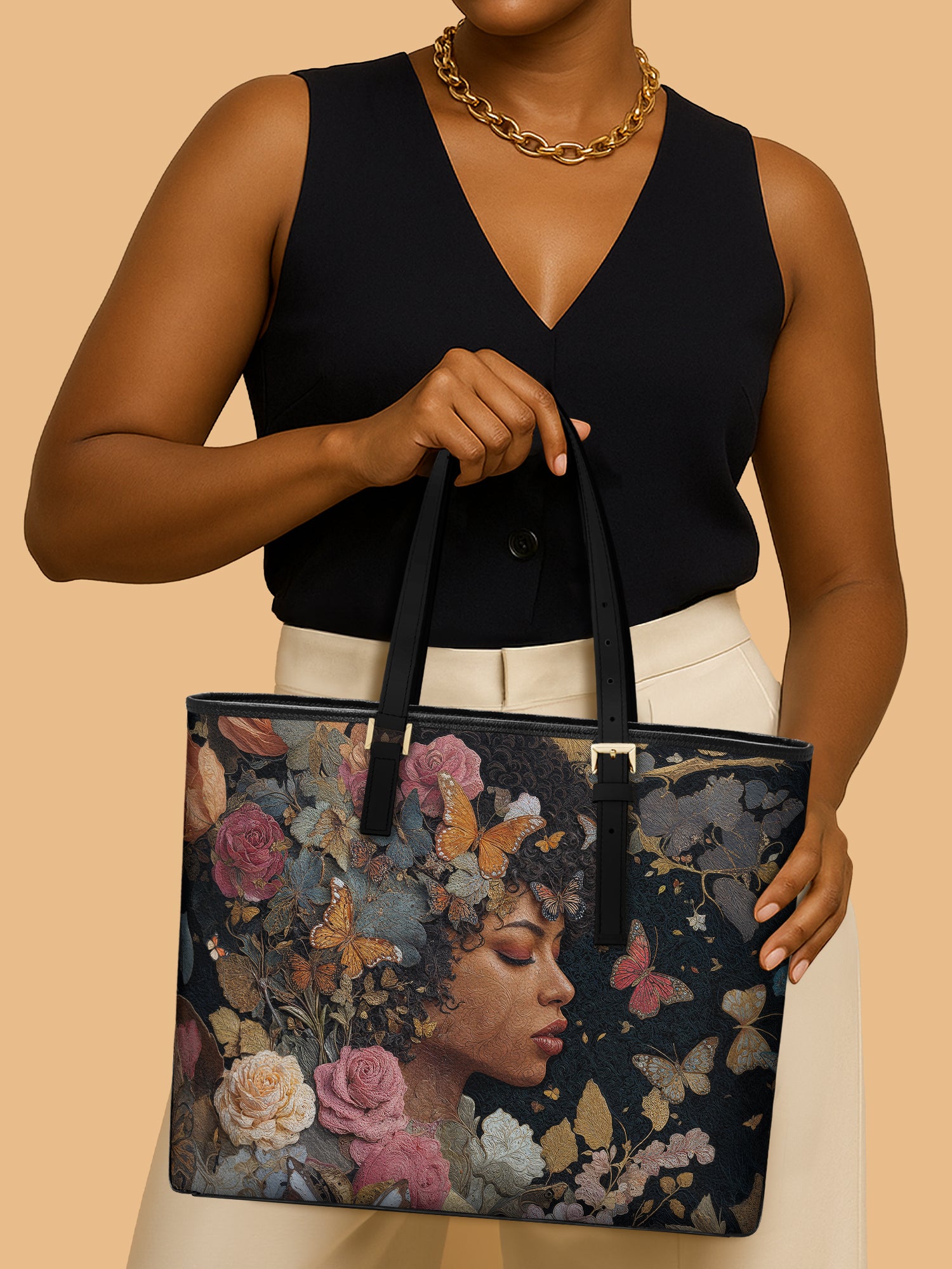 Butterfly Queen Sleek Leather Tote QR0HH011